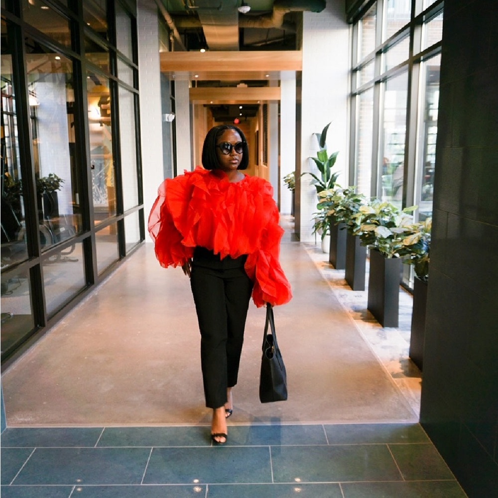 Vibrant Red Ruffled Blouse